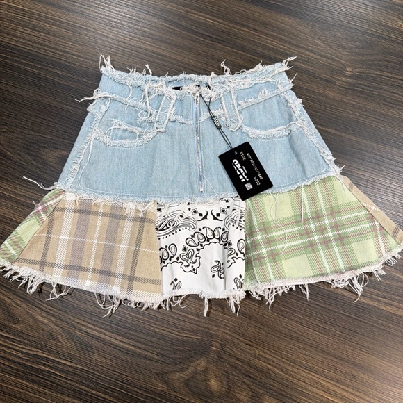 Jaded London Dresses & Skirts - NWT Jaded London Denim Check Plaid Mix Peplum Mini Skirt Size 6